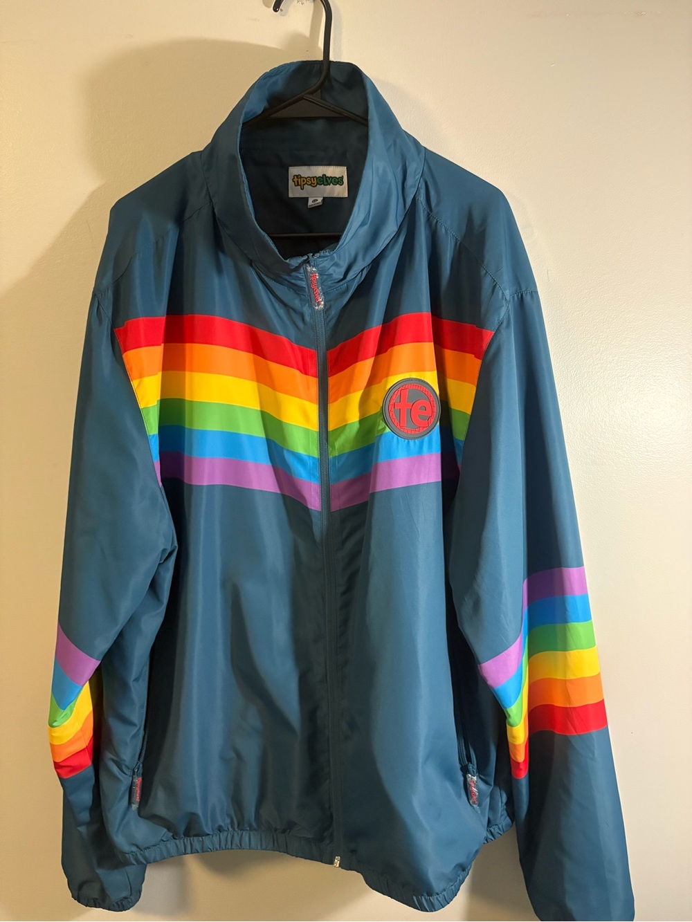 Tipsy Elves Teal Rainbow Windbreaker Jacket